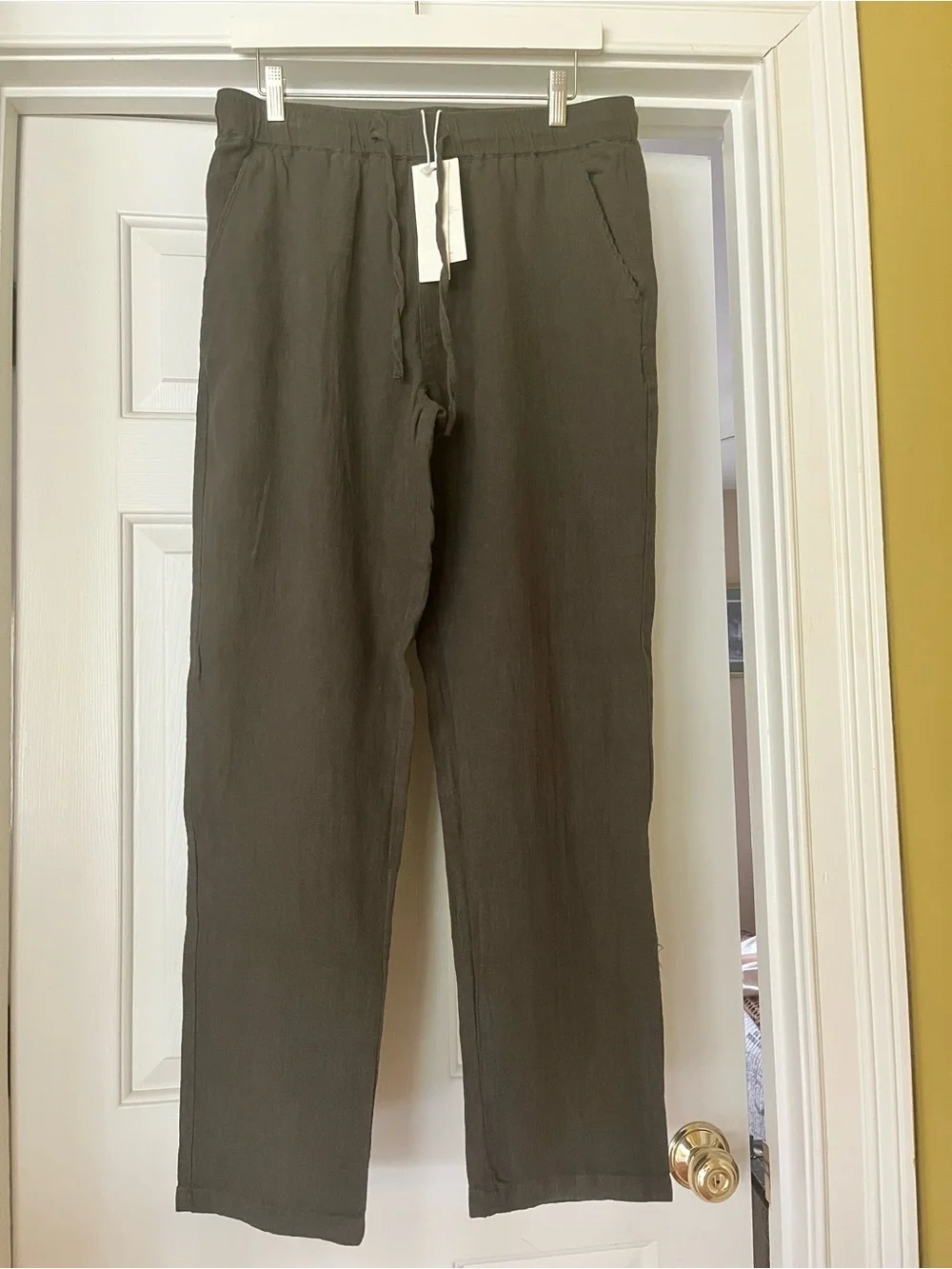 NWT Men's Military Green Ramie Cotton Blend  Casual Textured Pants XL Resortwear
